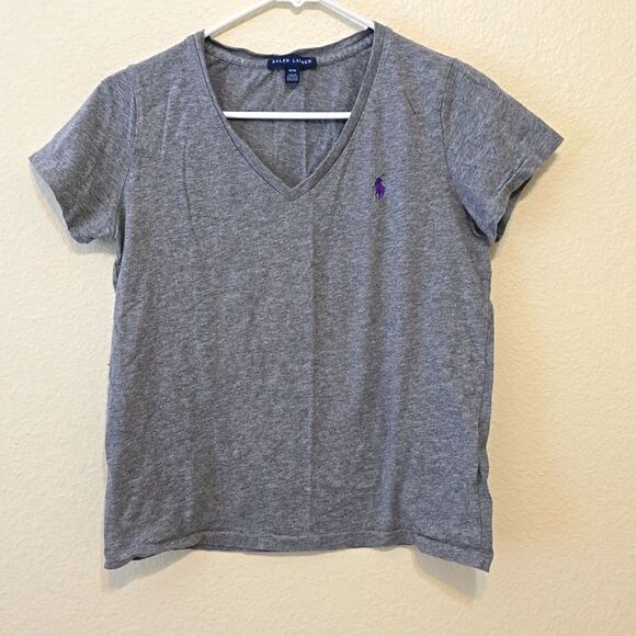 Polo Ralph Lauren gray vneck tee t-shirt  Women’s size medium. - Picture 1 of 5